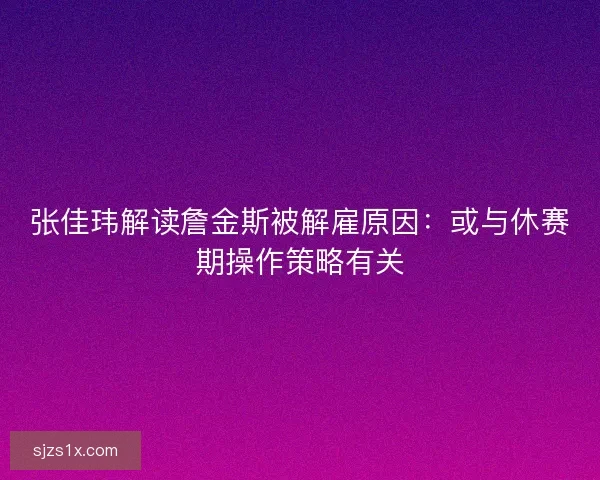 张佳玮解读詹金斯被解雇原因：或与休赛期操作策略有关