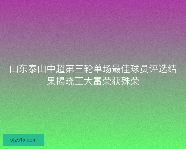 山东泰山中超第三轮单场最佳球员评选结果揭晓王大雷荣获殊荣